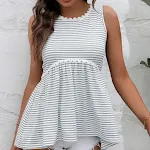 Women's Lace Patchwork Round Neck Striped Knitted Vest. Elevate your style with this comfortable and chic vest, perfect — photo 5