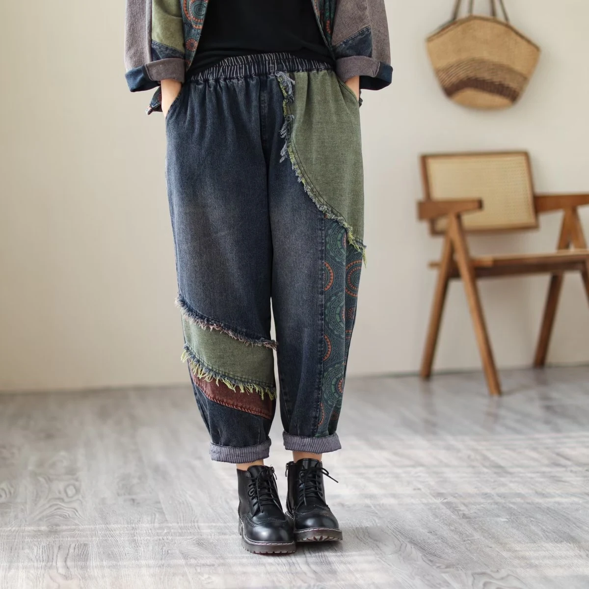 Title 3, Conjunto Jeans com Contraste de Cores Casaco Ma...