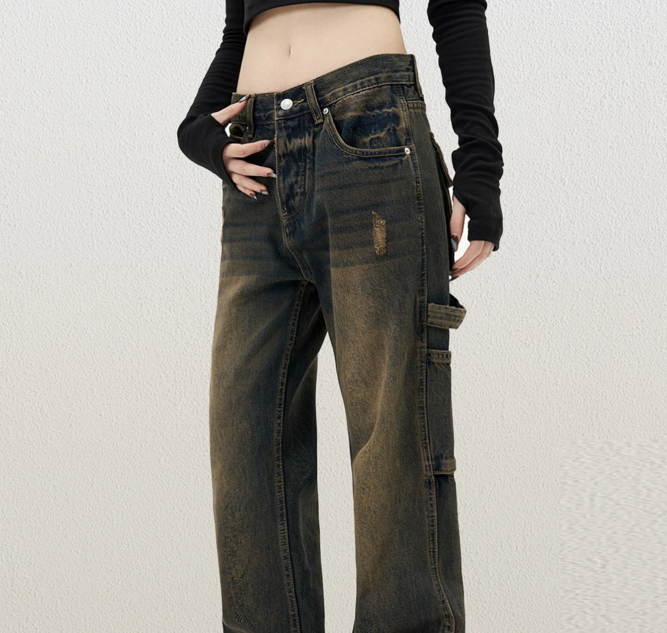 Overoles American Retro Jeans Lavado Pesado Tinte Barro Sucio — foto 14
