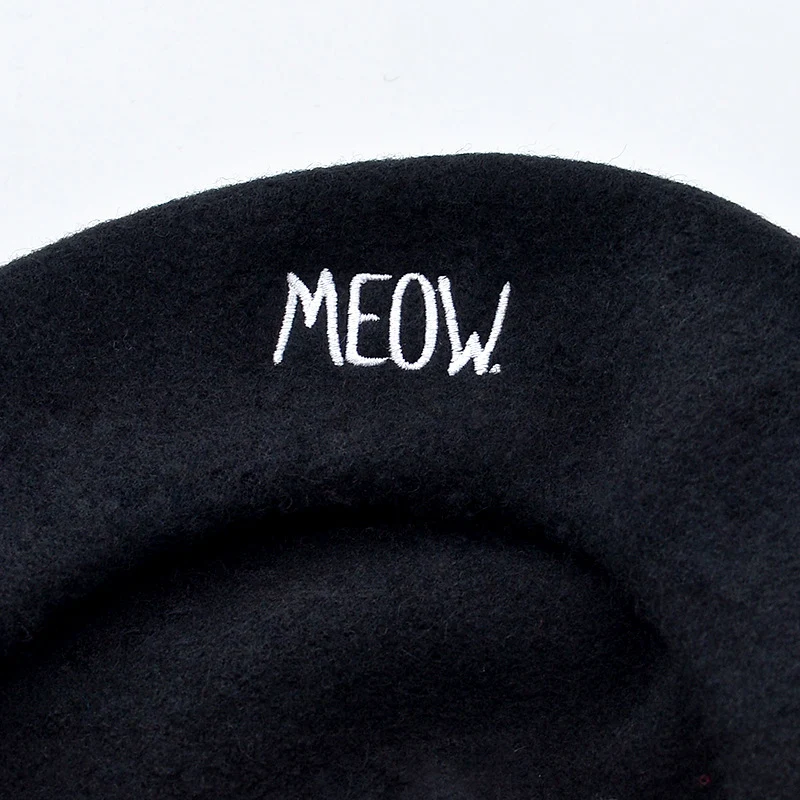 Title 3, Letter Embroidery Cat Ears Wool Tweed Beret