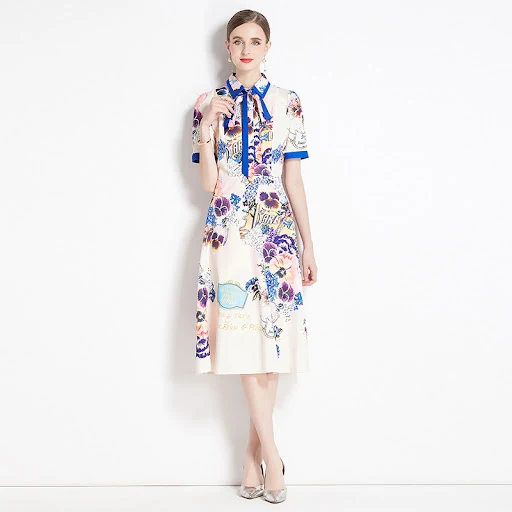 Title 5, Slimming Positioning Printed Short Sleeve Dress...