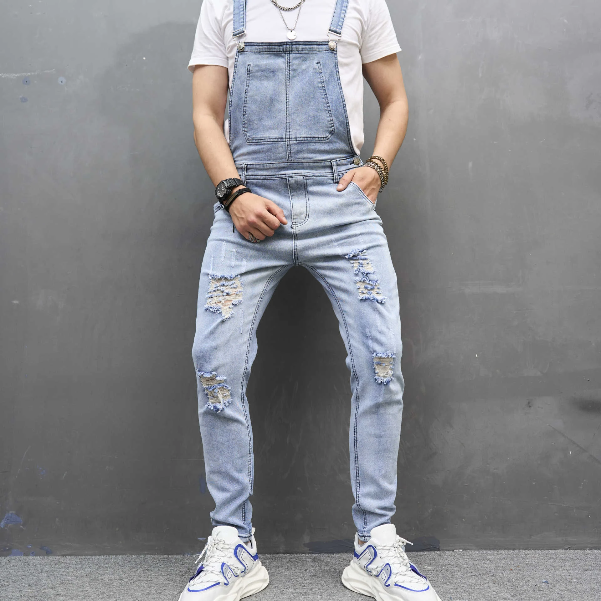 Men's Slim Ripped Strap Skinny Trousers for a modern look. Stylish, comfortable skinny trousers with ripped details and — photo 12