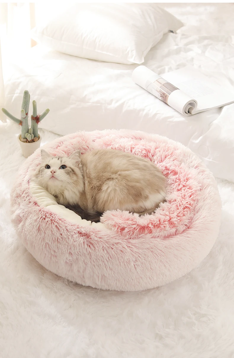 Title 27, Winter Long Plush Pet Cat Bed Round Cat Cushion...