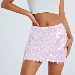Saia curta fashion feminina com lantejoulas irregulares, ideal para criar looks estilosos e brilhar em festas e eventos. — foto 15