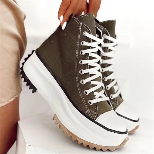 Title 4, Dames canvas high-top platform sneakers, effen ...