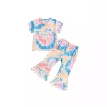 Conjunto Tie-dye Peplum Top e Calças Boca de Sino para Meninas. Conforto e estilo para brincar e se divertir com um visual moderno. — foto 15