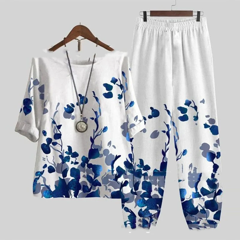 Conjunto feminino de top e calças estampadas. Conforto e estilo em um só look. Perfeito para o dia a dia e ocasiões especiais. Compre já! — foto 1
