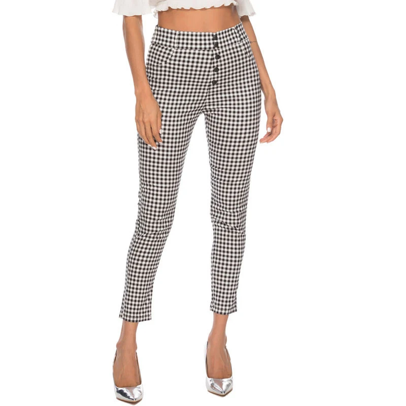 Calça lápis xadrez de cintura alta e corte justo. Ideal para um visual elegante e moderno com conforto. — foto 1