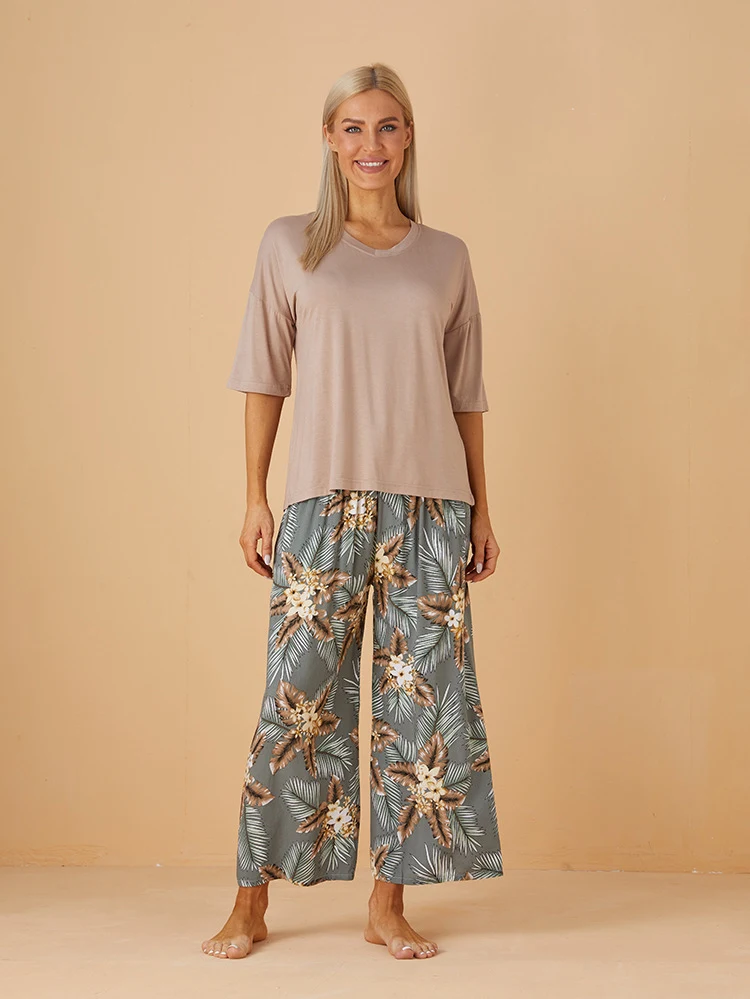 Title 5, Cropped Homewear Pajamas Suit Womens Cotton Silk