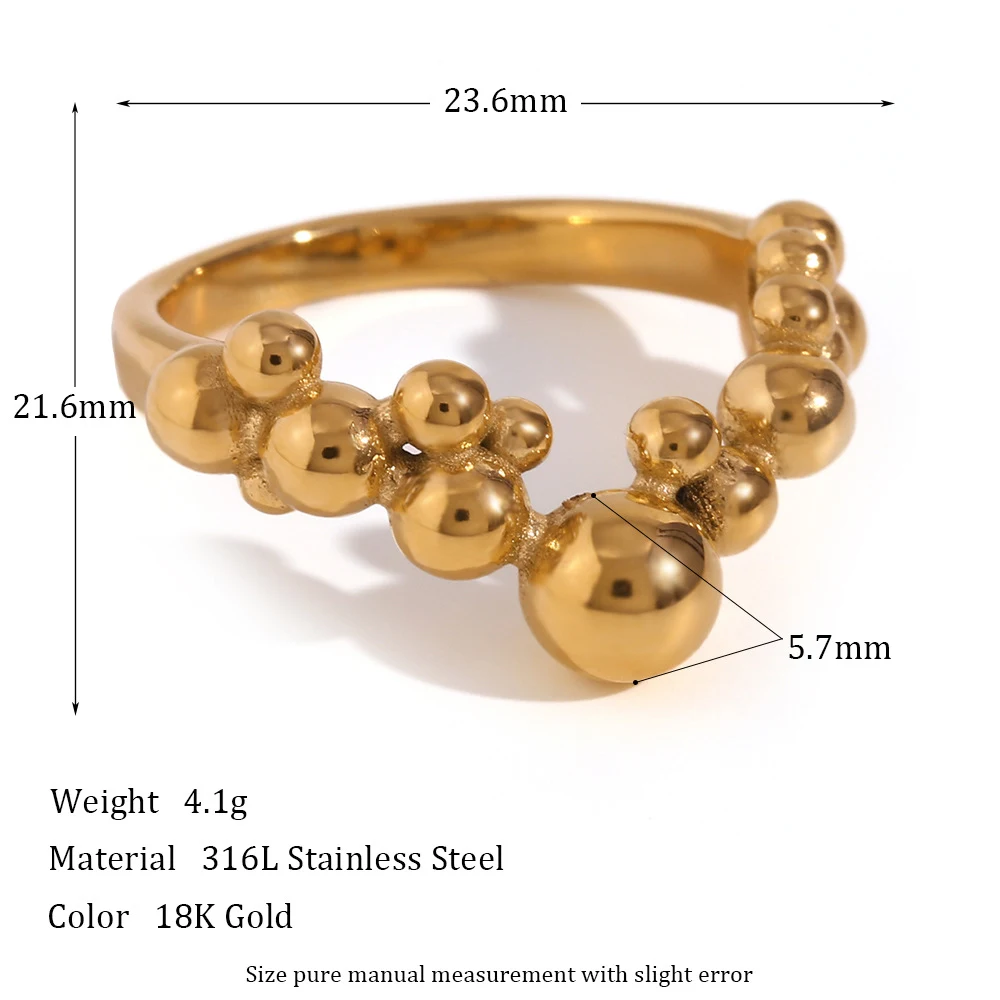 Anel feminino com contas em V banhado a aço inoxidável e ouro 18K. Design elegante e moderno, ideal para o uso diário. — foto 1