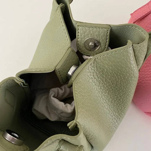 Title 5, Litchi Soft Leather Solid Crossbody Basket Buck...