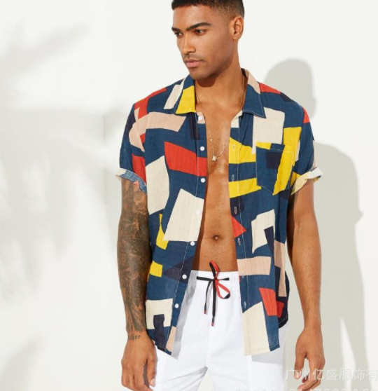 Hawaiian Shirt Striped Shirt Cotton Shirt Beach Wear Men's Short Sleeve — photo 1