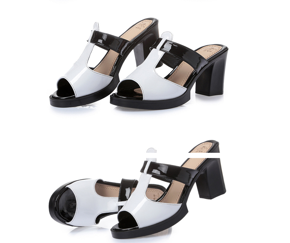 Sandalias y zapatillas de mujer primavera verano tacón alto grueso blanco y negro moda zapatos de mujer ideales para un look elegante y moderno. — foto 1