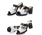 Sandalias y zapatillas de mujer primavera verano tacón alto grueso blanco y negro moda zapatos de mujer ideales para un look elegante y moderno. — foto 1