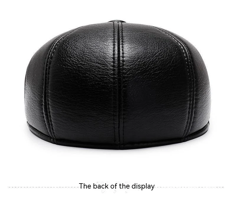 Title 6, Grandpa Leather Hat Mens Autumn and Winter Fle...
