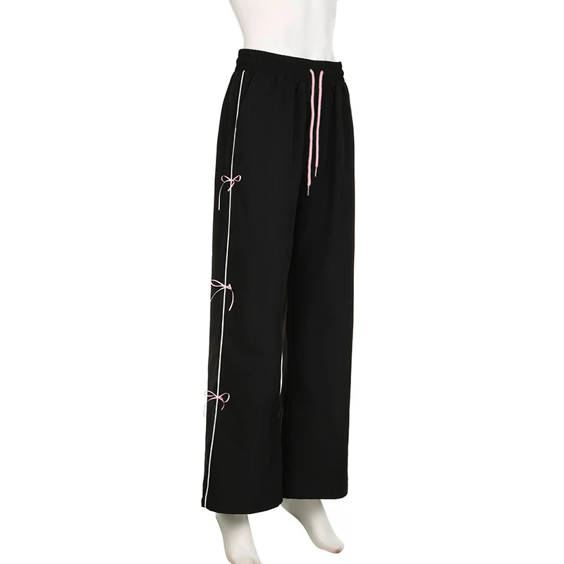 Calças casuais femininas com cintura elástica com laço e cadarço, confortáveis e estilosas para o dia a dia, perfeitas para um visual despojado e moderno. — foto 9