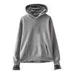 Einfarbiger falscher zweiteiliger Kapuzenpullover aus Fleece mit gestreiften Ärmelschonern im koreanischen Stil, trendige Kapuzen-Blank-Fake-Zweiteile — foto 12