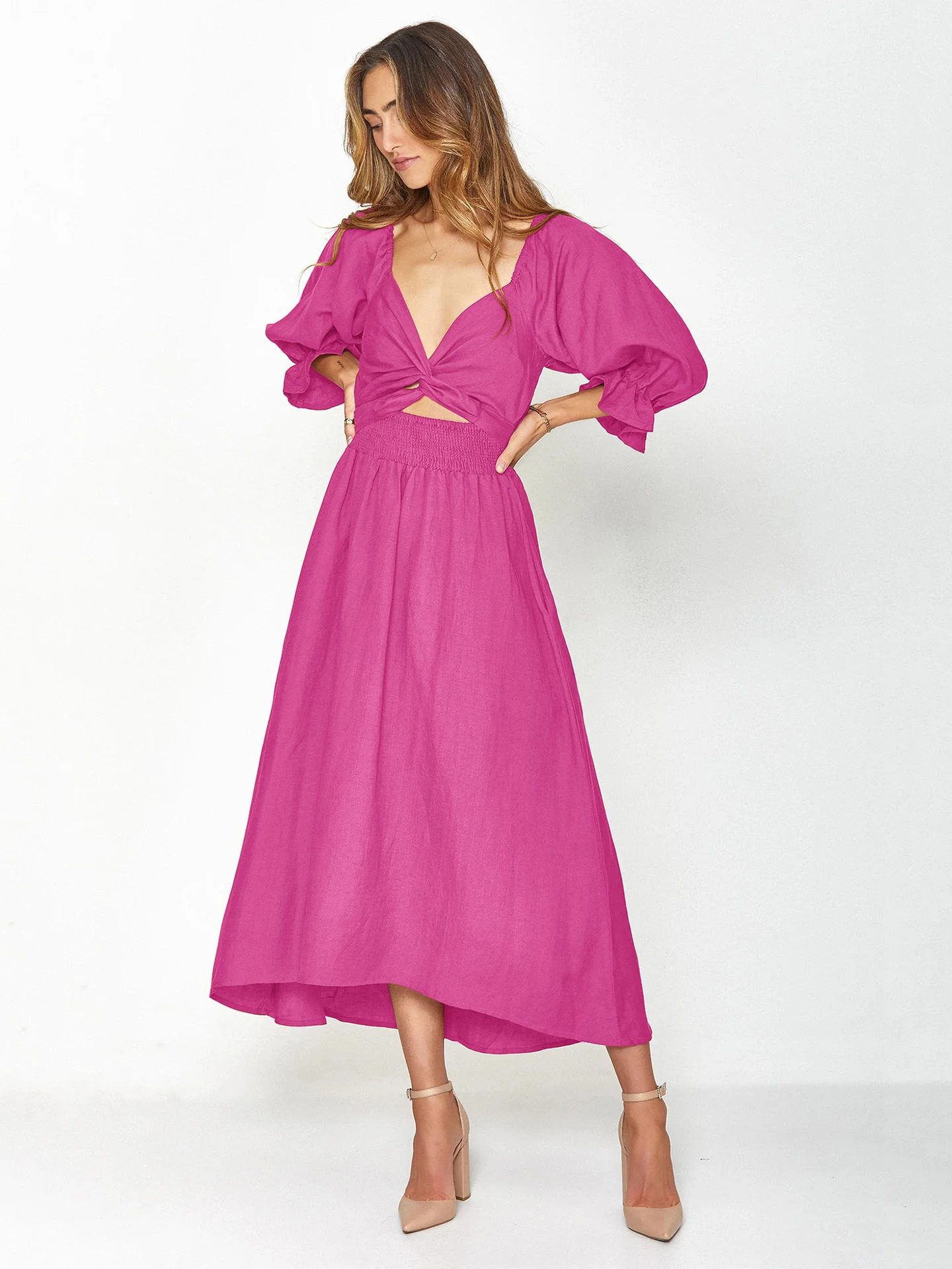 Women's Rope Belt Ruffled Lantern Sleeves Dress — photo 11