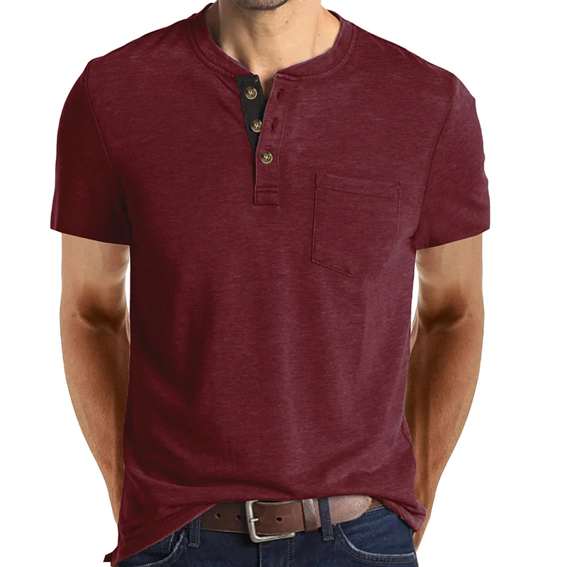 Men's Short-sleeved Henley Shirt Top, comfortable and versatile, perfect for everyday wear. Enjoy style and freedom of m — photo 19