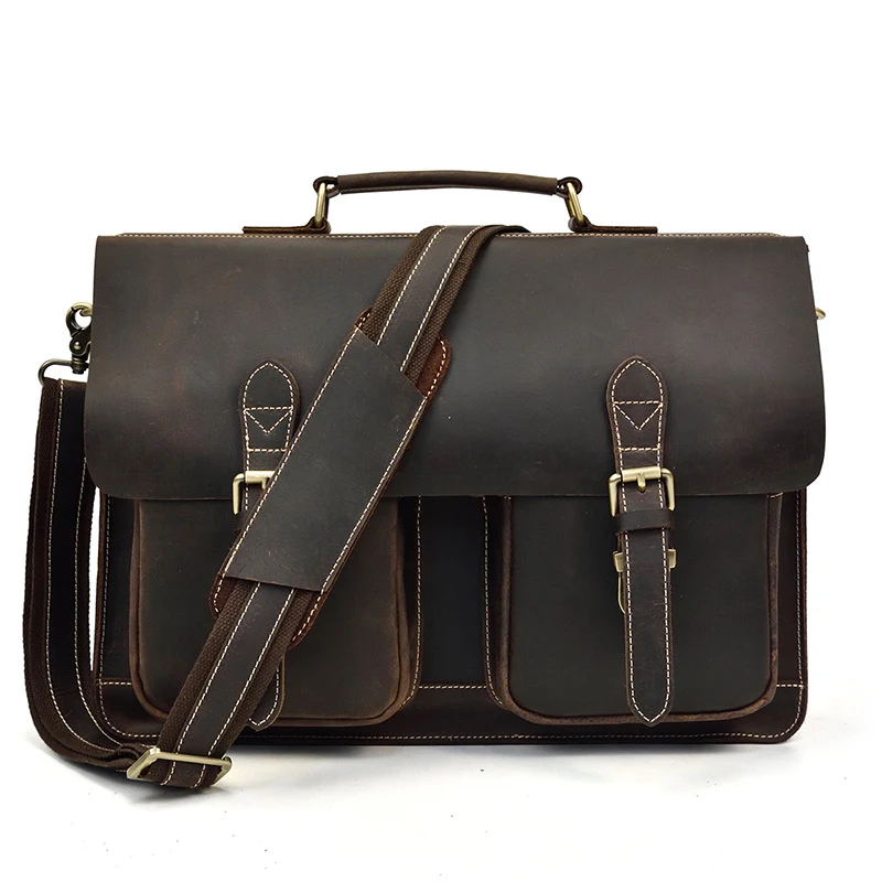 Men's Fashion Personality Leather Retro Portable Briefcase Perfect for Work or Travel Classic Design Durable and Functio — photo 1