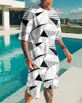 Completo da spiaggia estivo da uomo con stampa digitale, maglietta a maniche corte e pantaloncini, perfetto per l'estate e il mare. — foto 25
