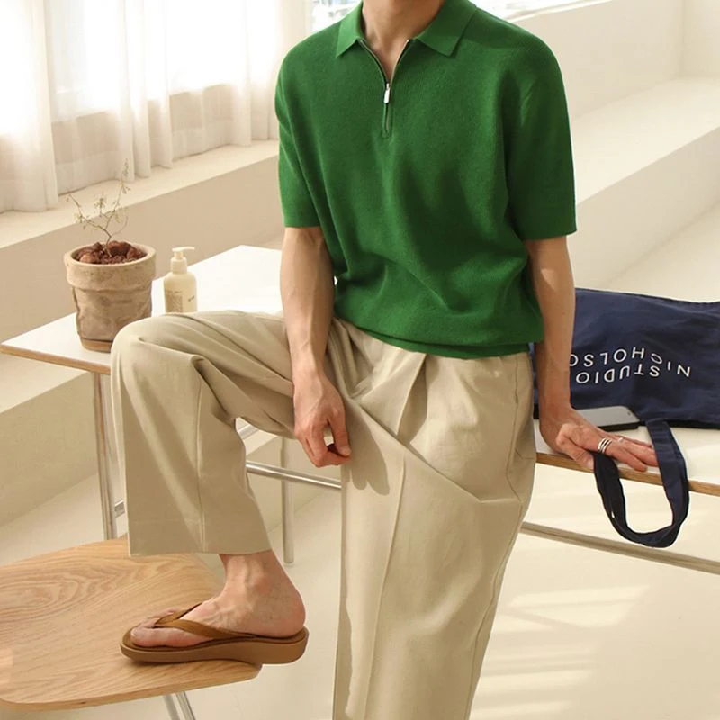 Camisa polo de verão masculina com manga curta e zíper parcial Conforto e estilo para o verão Tecido leve e respirável Ideal para atividades ao ar livre — foto 8