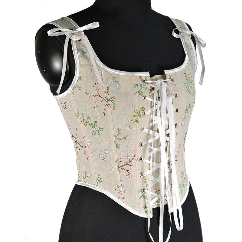 French Small Floral Strap Fishbone Corset Short Vest — photo 3