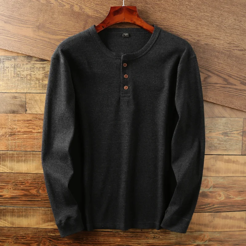 Men's Solid Color Loose Knitted Pullover Bottoming Shirt Casual Long Sleeve T-shirt. Comfortable and versatile, perfect — photo 2