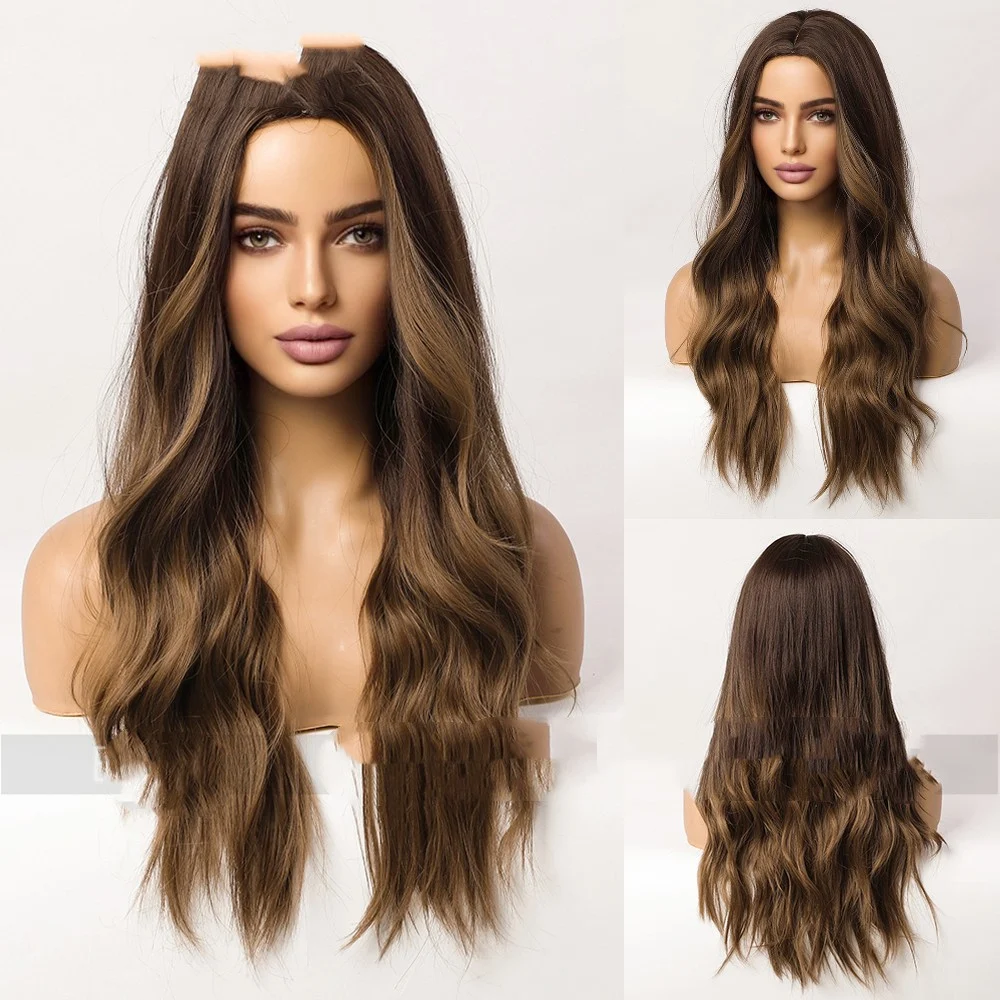 Peruca feminina castanho médio com degradê e luzes. Obtenha um visual natural e elegante com esta peruca de alta qualidade, fácil de usar e estilizar. — foto 1