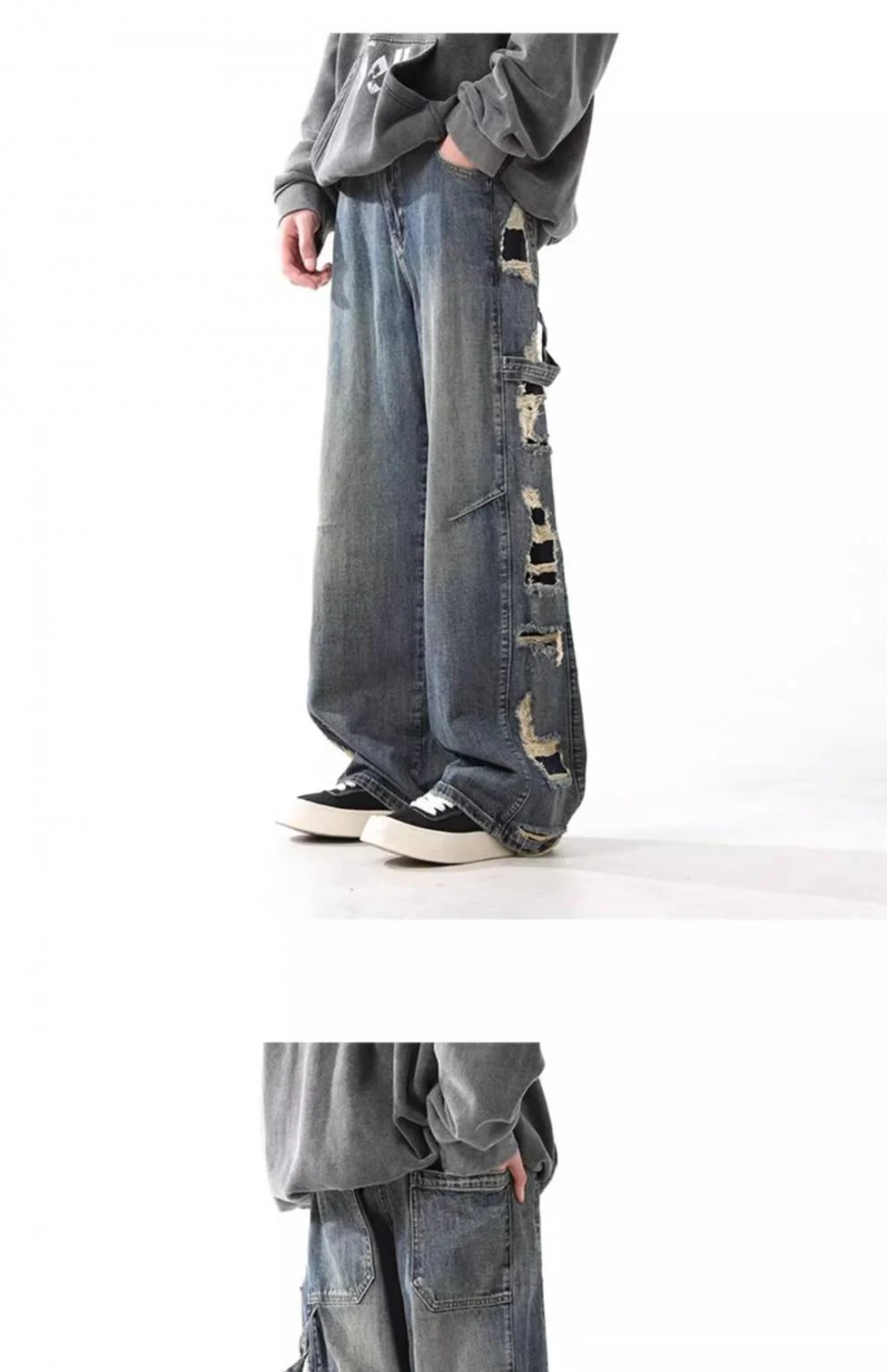 Title 5, Heren Jeans Gewassen en Gescheurd Rechte Losse ...