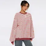 Top da donna con maniche larghe a forma di vescovo, girocollo, maglione a righe, moda — foto 2