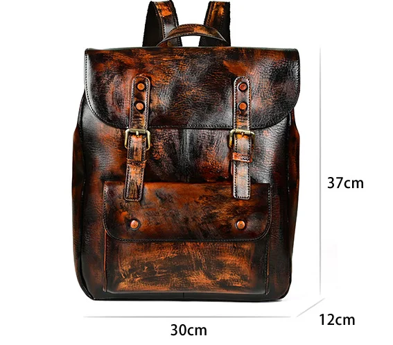 Title 1, Retro Neutral Casual Top Layer Cowhide Backpack...