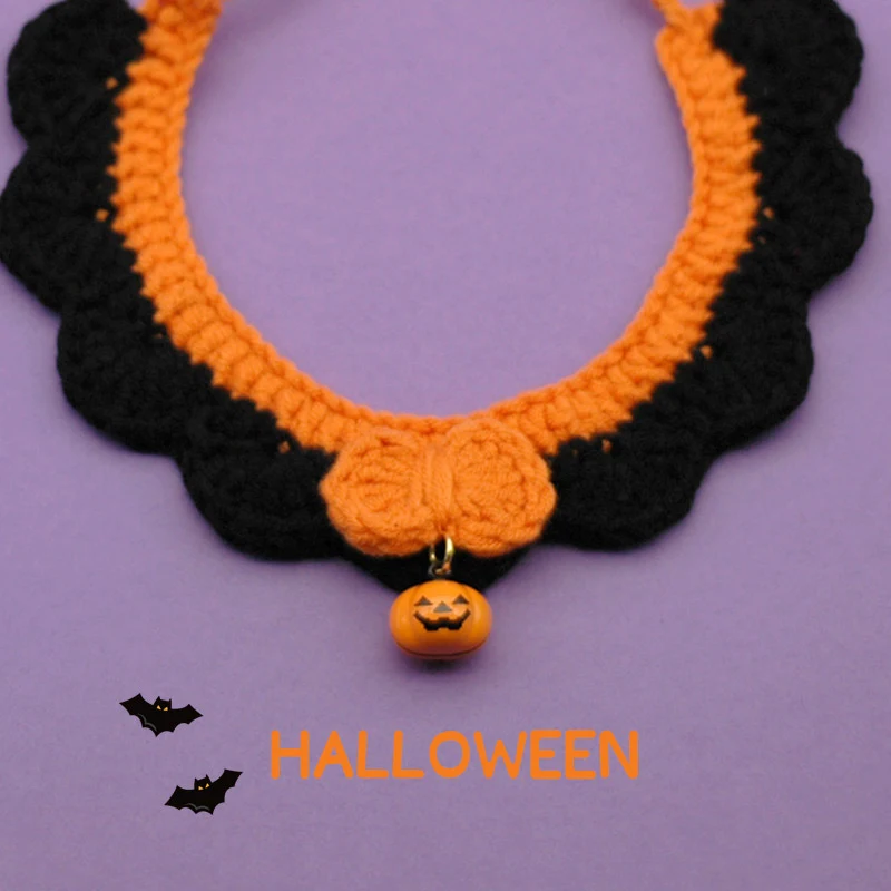 Title 4, Cat Dog Halloween Hand Crocheted Collar Adjusta...