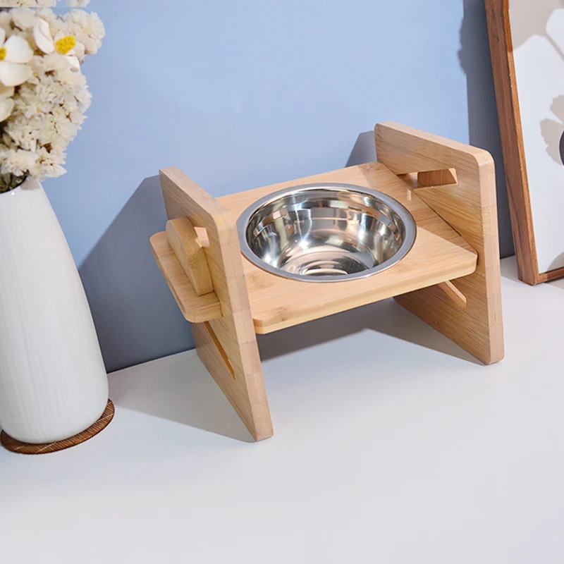 Title 25, Bamboo Elevated Dog Bowls with Stand Adjustable...