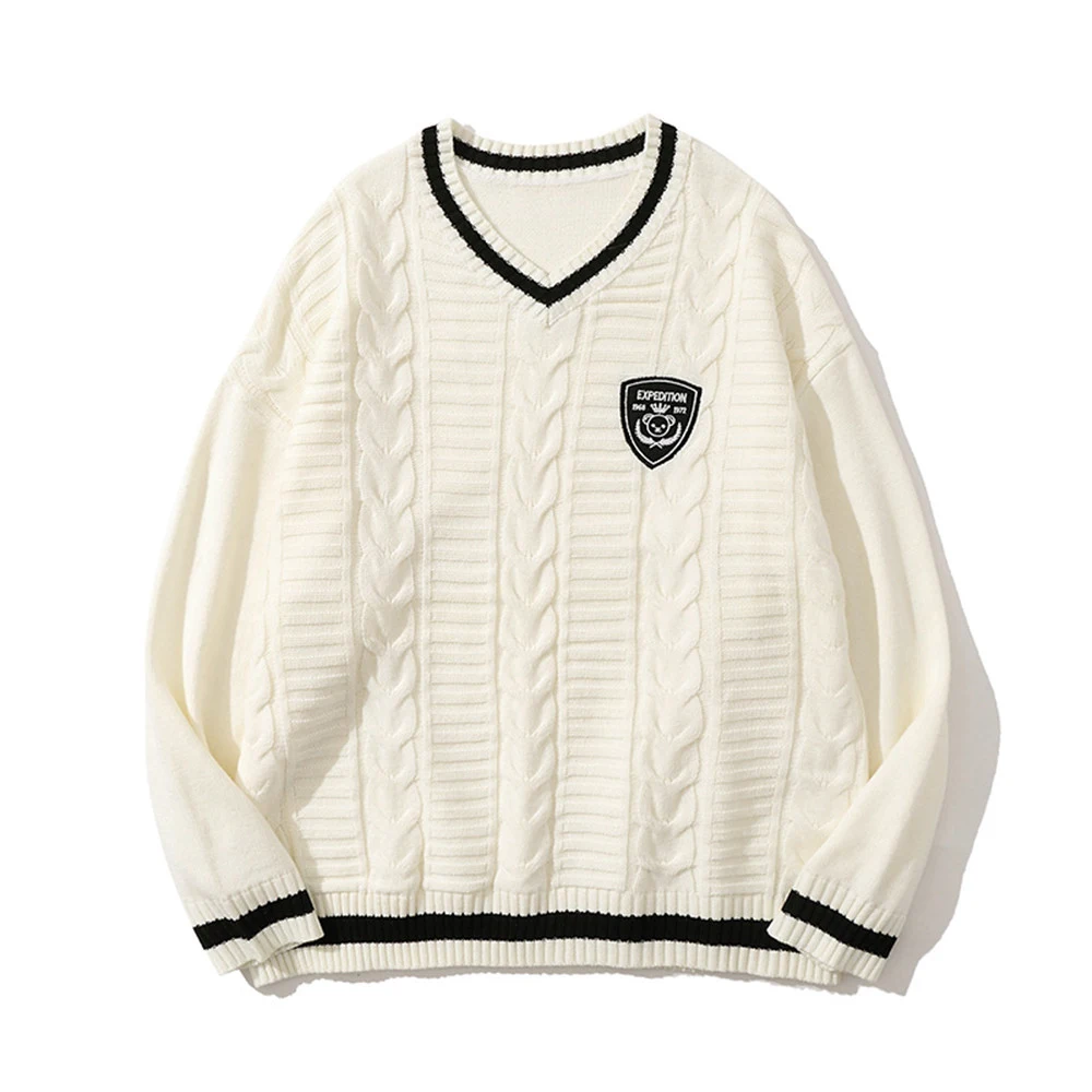 Jersey de cuello en V Otoño Tendencia Calle Holgado Suéter de punto informal y cómodo para mujer, ideal para un look relajado y a la moda. — foto 1
