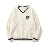 Jersey de cuello en V Otoño Tendencia Calle Holgado Suéter de punto informal y cómodo para mujer, ideal para un look relajado y a la moda. — foto 1