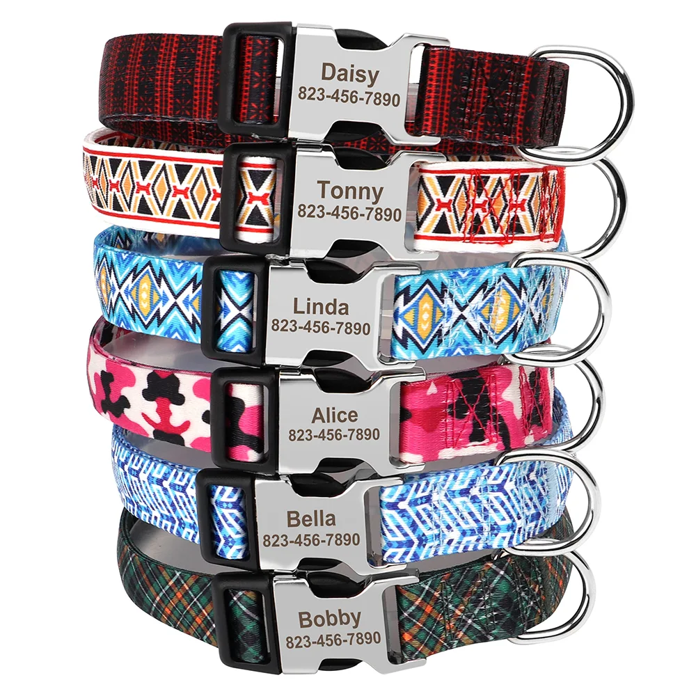 Title 19, Nylon Printed Dog Collar Customized Dog Name Co...