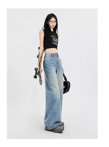 Title 17, Jeans rectos de mujer, sueltos, de pernera anch...