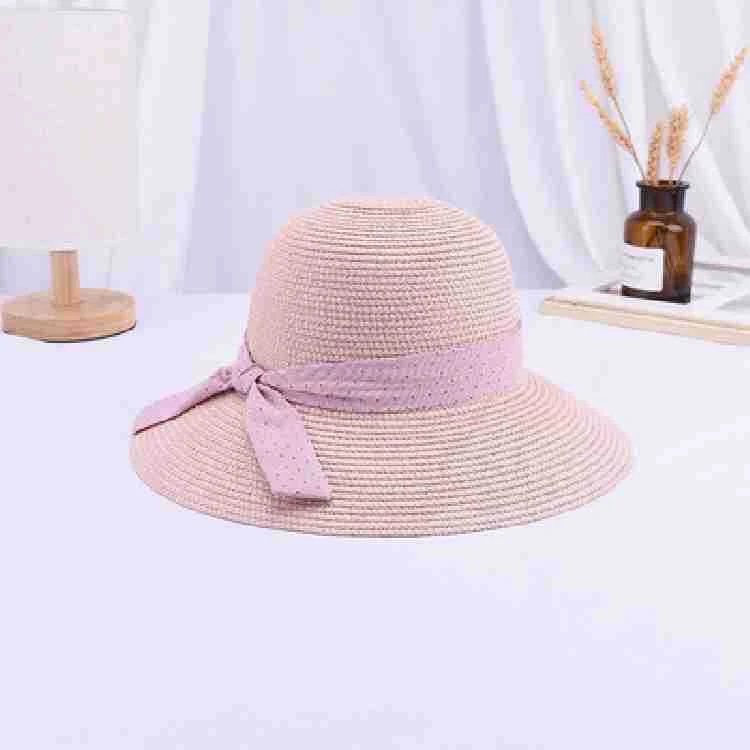 Title 5, Summer Outdoor Travel Solid Color Straw Hat Bea...