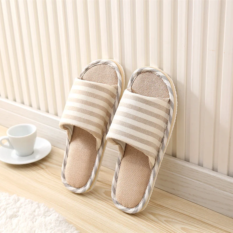 Zapatillas de casa a rayas de lino para interiores, antideslizantes, suaves y cómodas. Ideales para parejas y suelos de madera. — foto 8