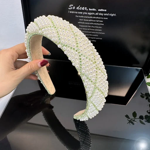 Title 10, Pearl High Skull Top Headband Diamond Rhinestone