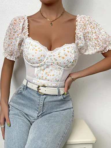 Title 3, Cute Womens Floral Patchwork Lace Jumpsuit
