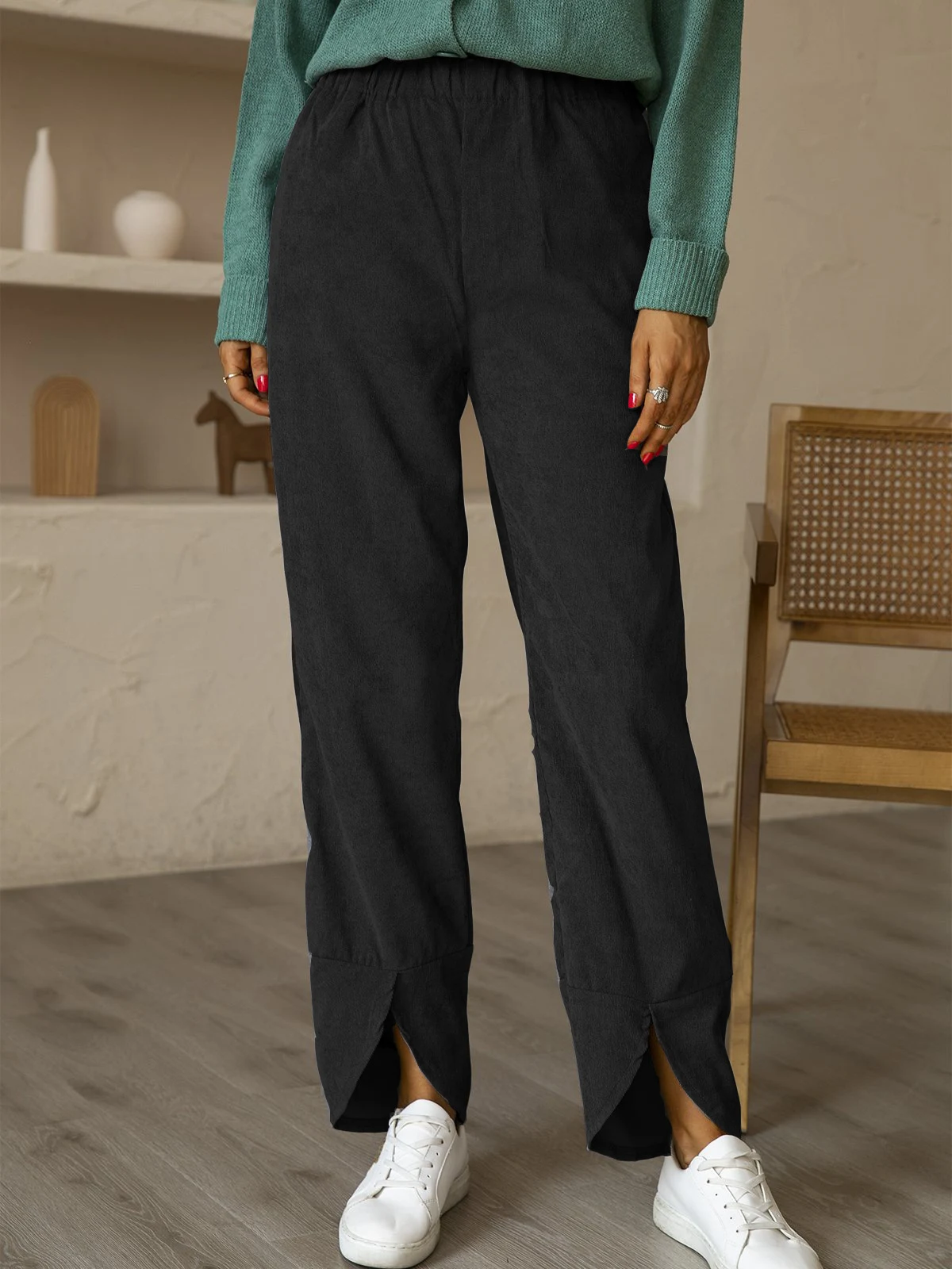 Autumn and Winter Thick Corduroy Elastic Waist Straight Casual Pants. Comfortable, stylish and versatile, perfect for ev — photo 2