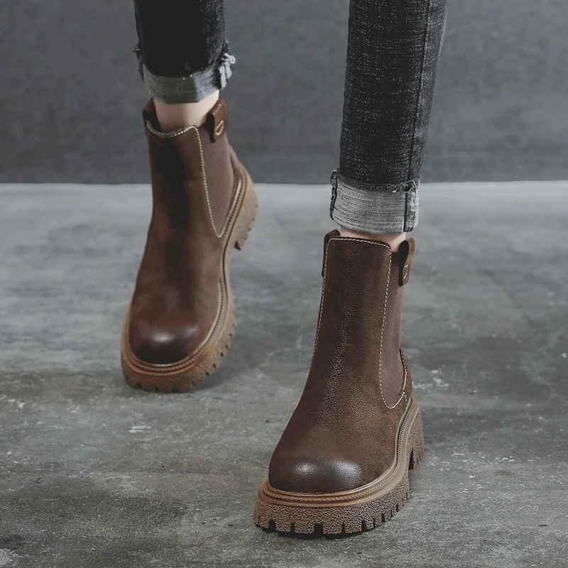 Botas Martin Retro para Mujer Tacón Grueso y Suela Gruesa Cortas para Comodidad y Estilo Perfecto para el Otoño e Invierno — foto 2