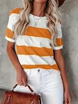 Summer Women's Fashion Striped Printed Short Sleeve Casual T-shirt, Comfortable and Stylish, Perfect for Everyday Wear a — photo 7
