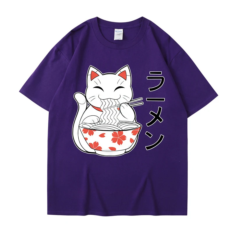 Camiseta de manga corta para hombre con estampado de gato ramen de dibujos animados, suave y transpirable, ideal para uso diario y informal. — foto 16