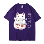 Camiseta de manga corta para hombre con estampado de gato ramen de dibujos animados, suave y transpirable, ideal para uso diario y informal. — foto 16
