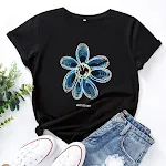 European and American cotton loose round neck creative flower short sleeve shirt, comfortable and stylish for everyday w — photo 25