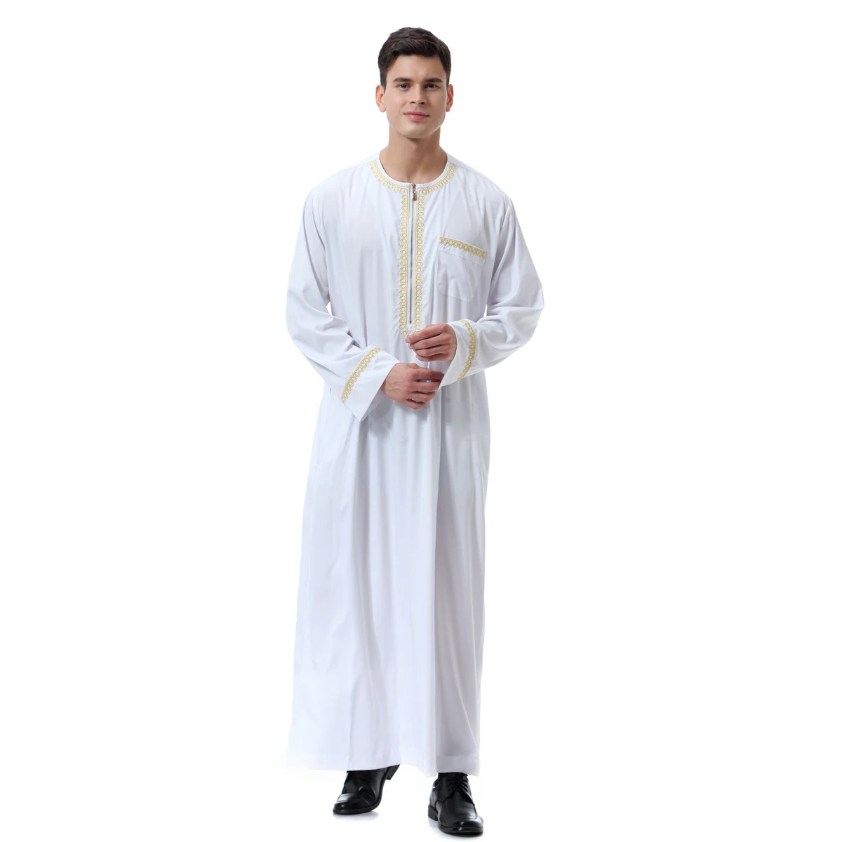 Muslim Arab Middle East Men's Printed Zip Round Neck Robe, Comfortable and Stylish Apparel for Everyday Wear and Special — photo 1