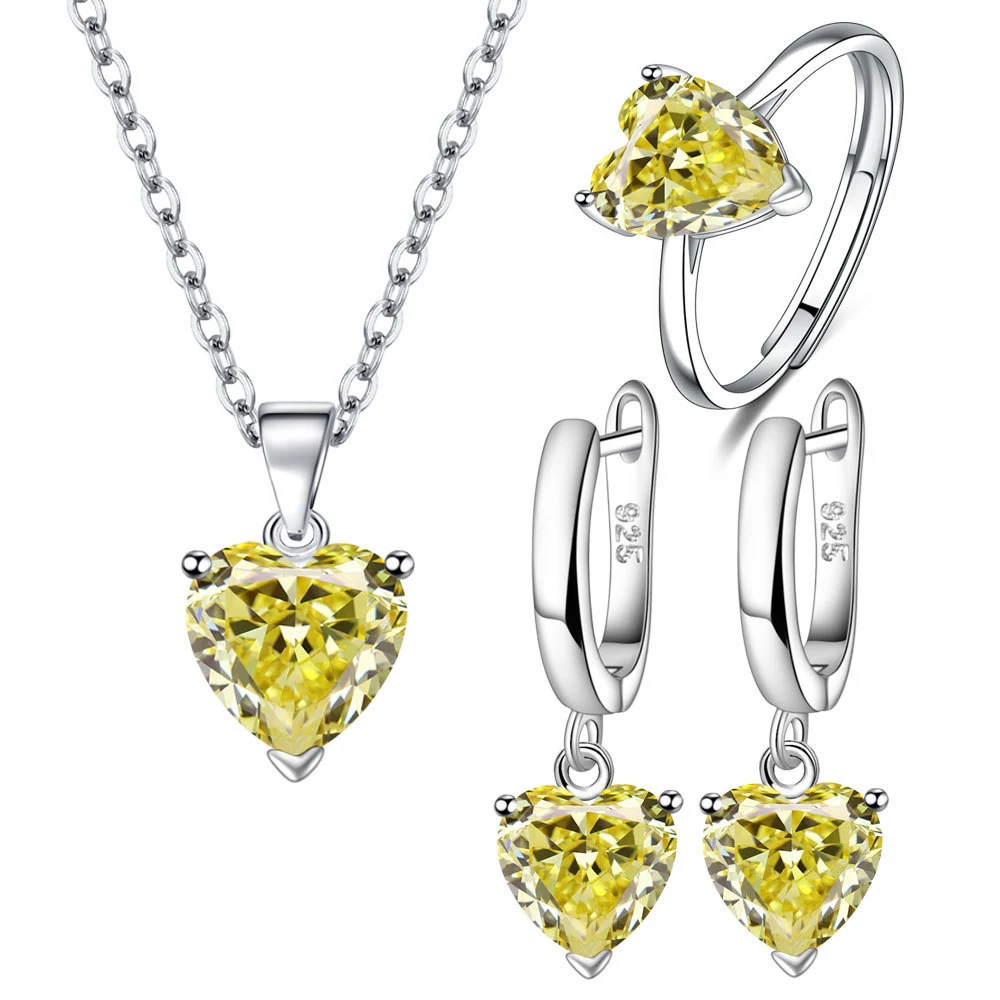 Conjunto feminino de três peças com pingente de coração de zircônia e corrente. Adicione um toque criativo e charmoso à sua personalidade com este conjunto. — foto 23
